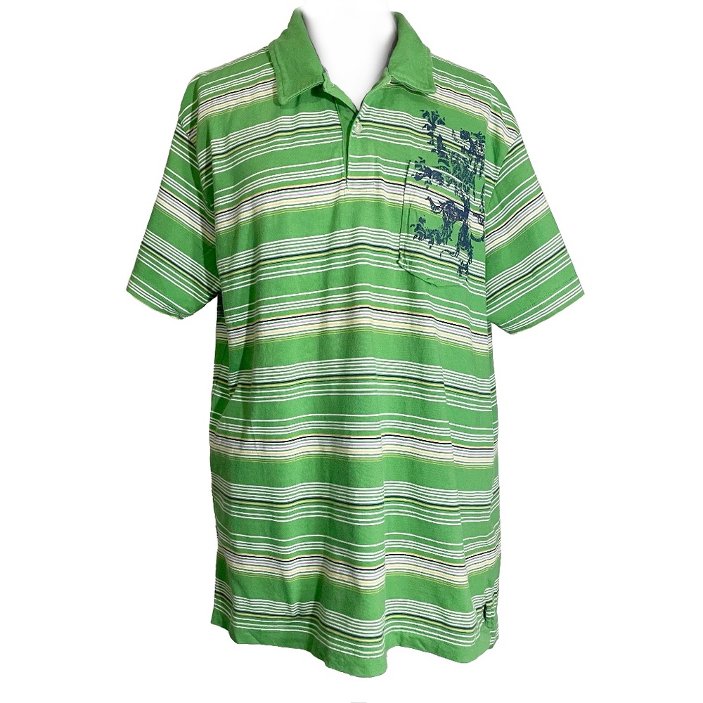JIMMY Z Green Multi Stripe Graphic Printed Polo L